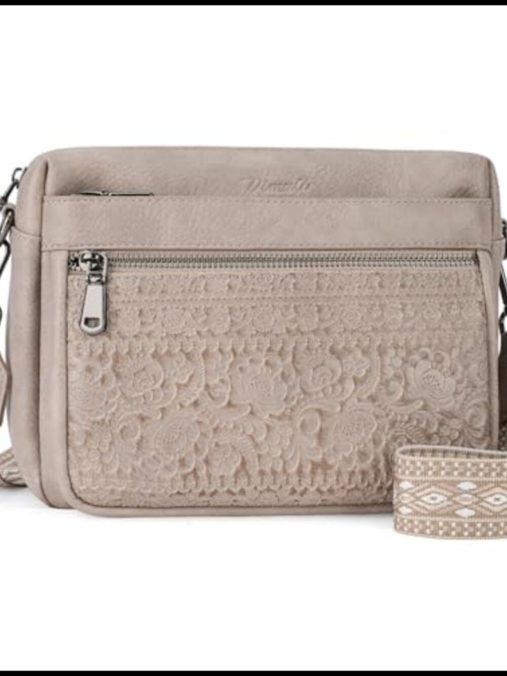 Vegan Leather Crossbody Bag Floral Embossed Small Purse